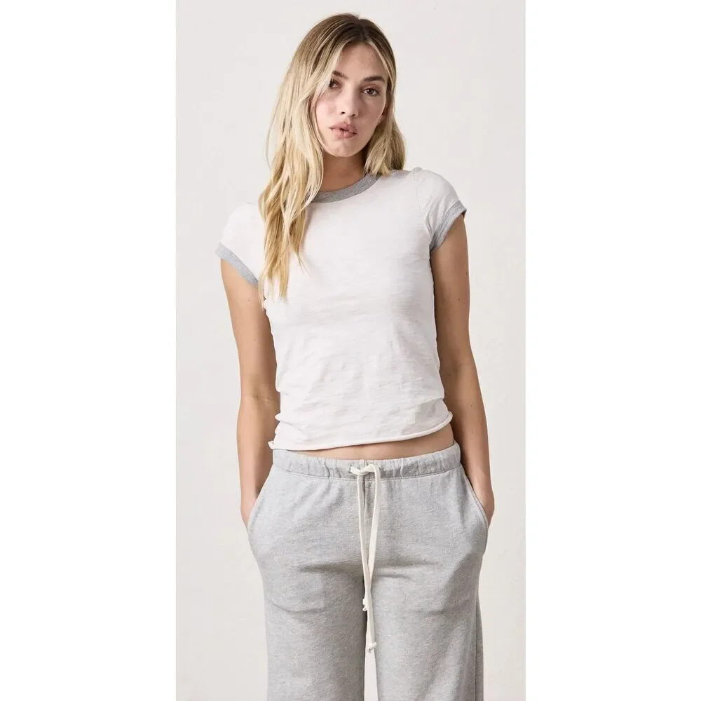 NSF Bodhi Shrunken Ringer Tee Shirt in Ivory/Heather Grey New With Tags Size XS